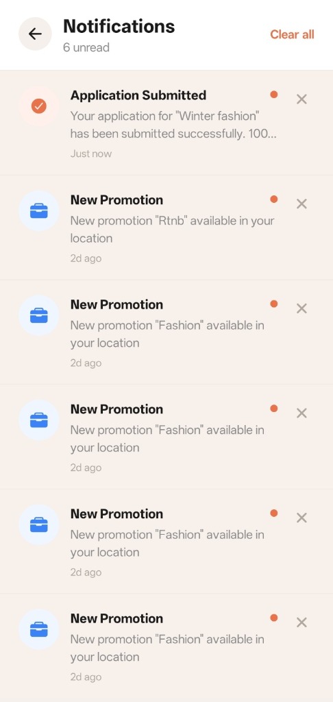 SpreadB Push Notifications Screen