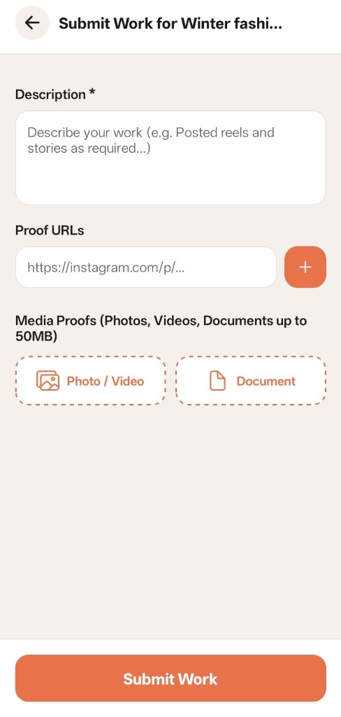 SpreadB Submit Work Screen