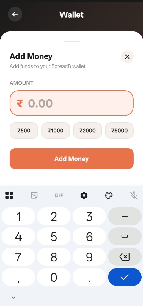 SpreadB Wallet Add Money Modal