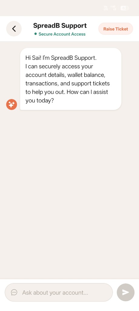 SpreadB Support Chatbot Screen
