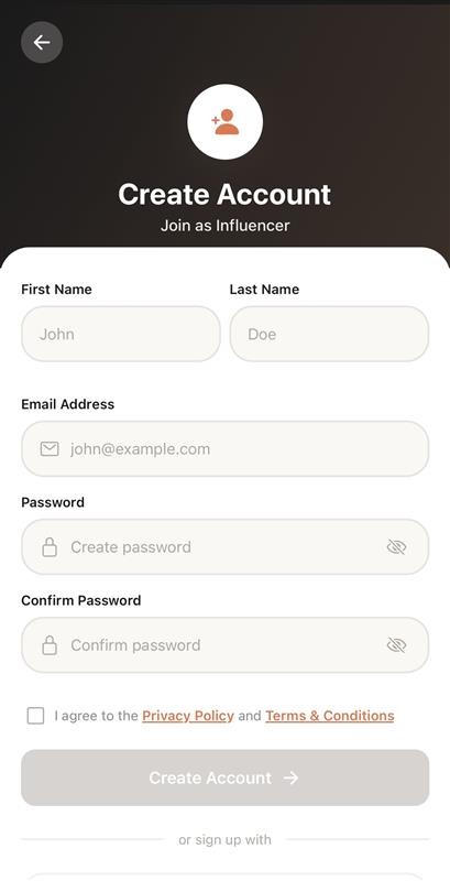 SpreadB Influencer Account Registration