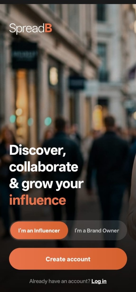 SpreadB Influencer Onboarding Screen