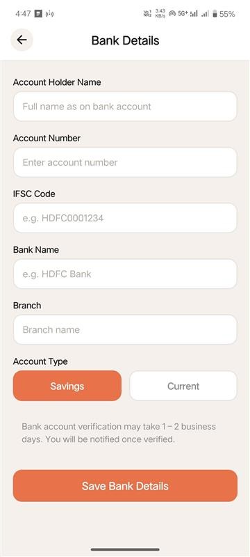 SpreadB Bank Details Form